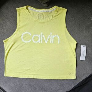 Calvin Klein Women's Yellow Logo Crop muscle Gym Tank Top Size Medium